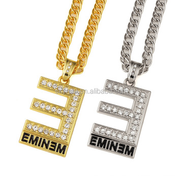 Venta al por mayor Hombres Mujeres Rhinestone Rock EMINEME Colgantes Collares Cadenas de oro Bling HipHop Joyas Regalos Gargantillas